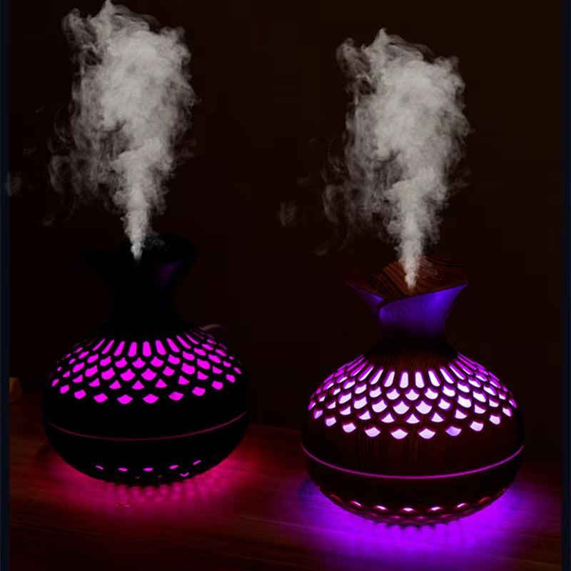 300Ml USB Air Humidifier, Mini Humidifier Desktop Humidifier, Hollow Vase Shape Humidifier with Colorful Night Lights