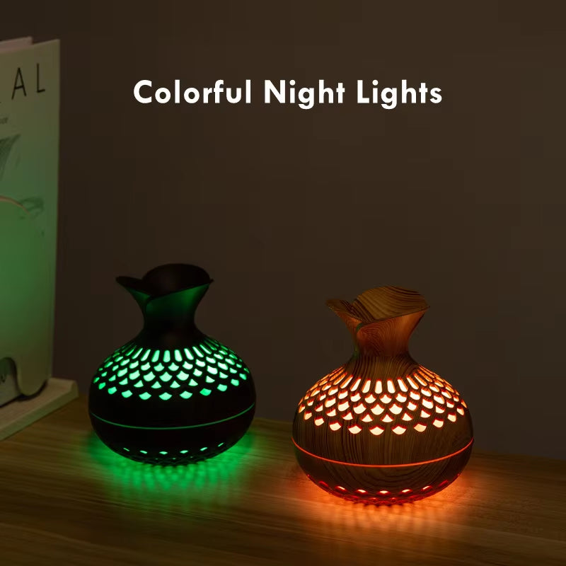 300Ml USB Air Humidifier, Mini Humidifier Desktop Humidifier, Hollow Vase Shape Humidifier with Colorful Night Lights